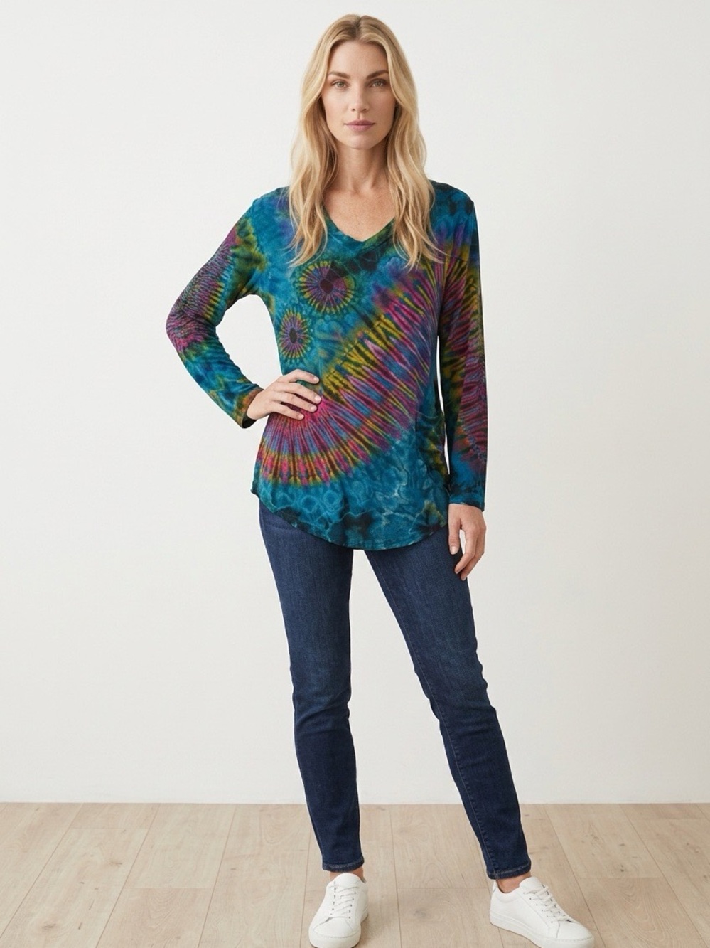 Kathmandu Imports Tie-Dye V-Neck Long Sleeve Top